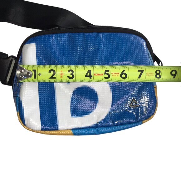 RAREFORM Recycled Billboard Crossbody Pouch Fanny Pack Waist Pack. Blue Yellow - Picture 5 of 6